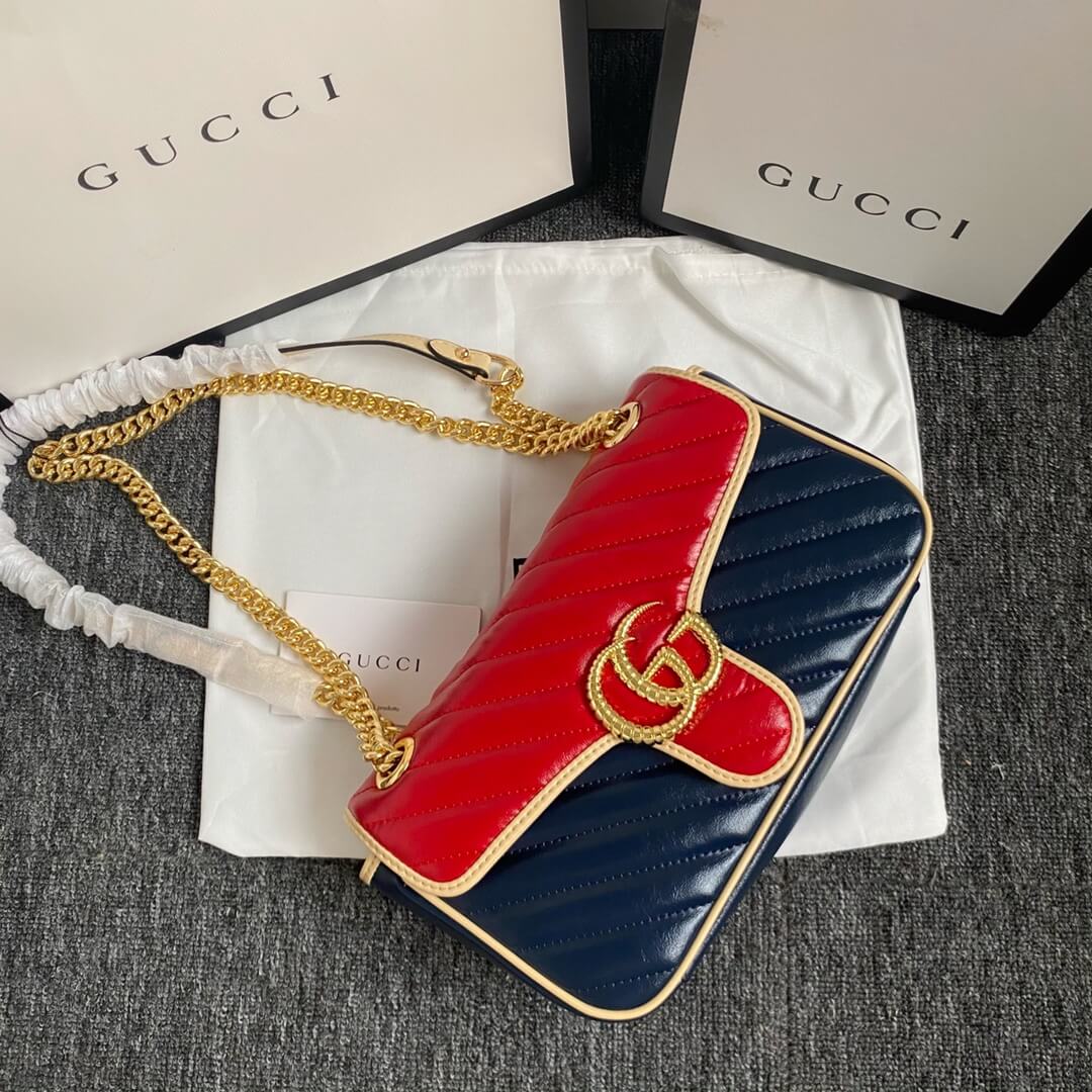 GG Marmont Medium New Blue and Red Color Bag