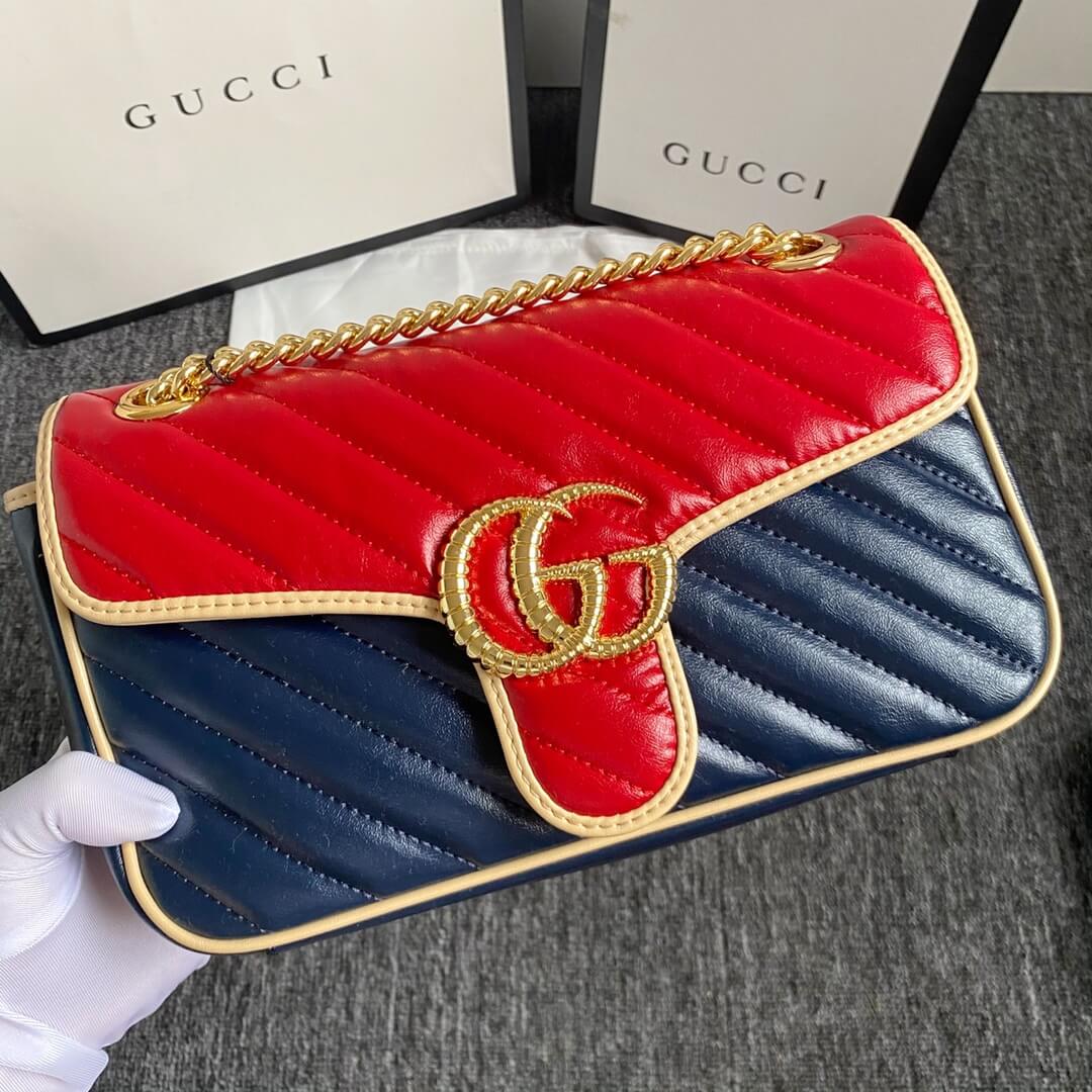 GG Marmont Medium New Blue and Red Color Bag