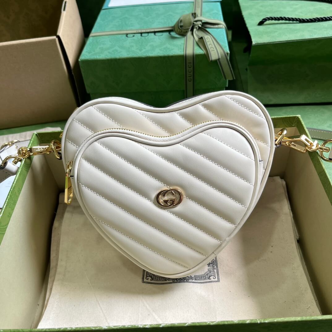 Gucci Interlocking G Mini Heart Shoulder White Bag